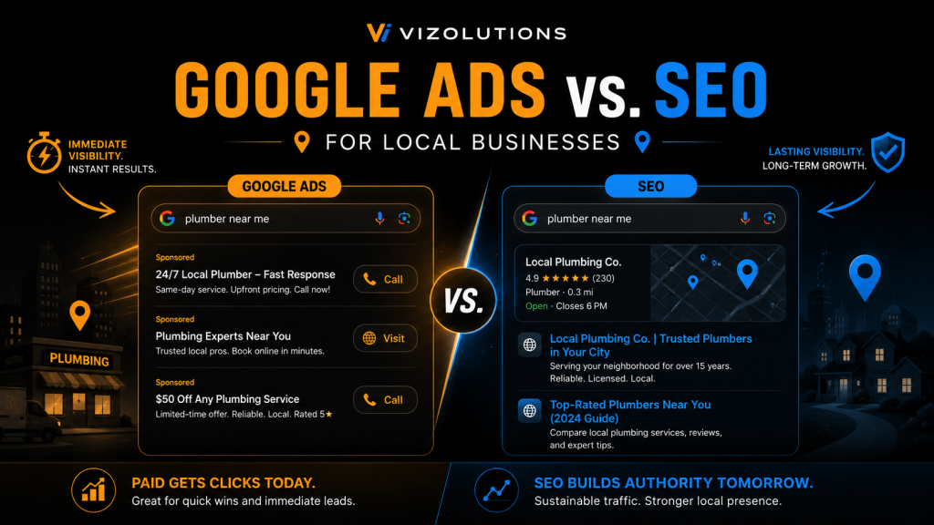 Over all picture of google ads vs SEO for local businesses. 