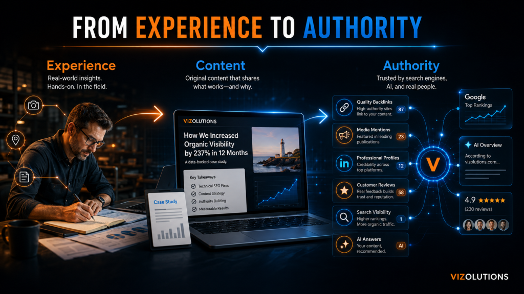 An image showing how real life experience can become online authority